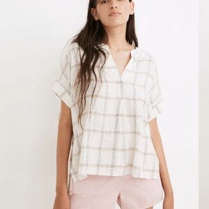 Madewell Antique Cream Popover Shirt in Windowpane Jacquard